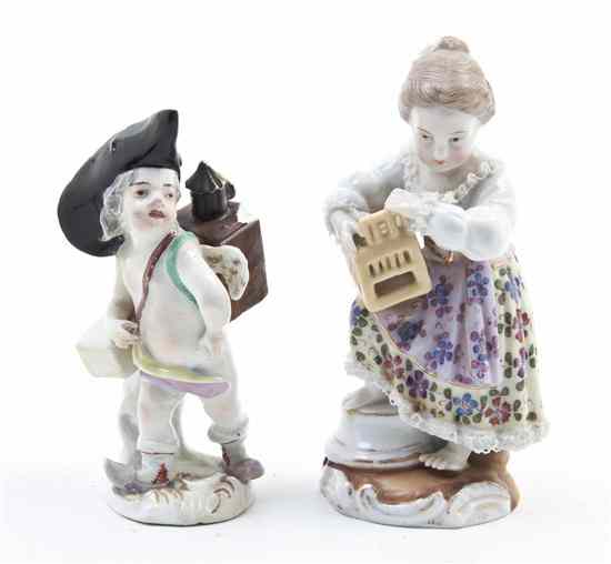 Appraisal: Two Continental Porcelain Figures the first Sitzendorf depicting a standing