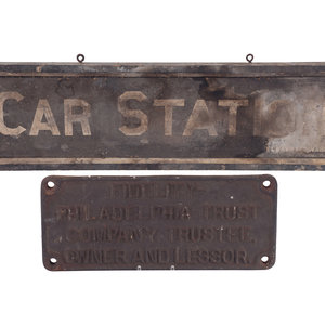 Appraisal: Two Trade Signs includes a wooden sign advertising a Car