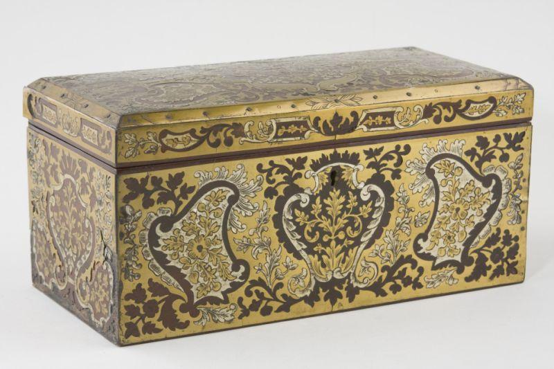 Appraisal: Napoleon III Boulle Marquetry Mahogany Tea Caddy with parcel-silver inlay