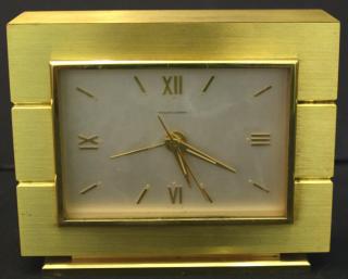 Appraisal: Spaulding Co Brass Shelf Clock Rectangular the body of brushed