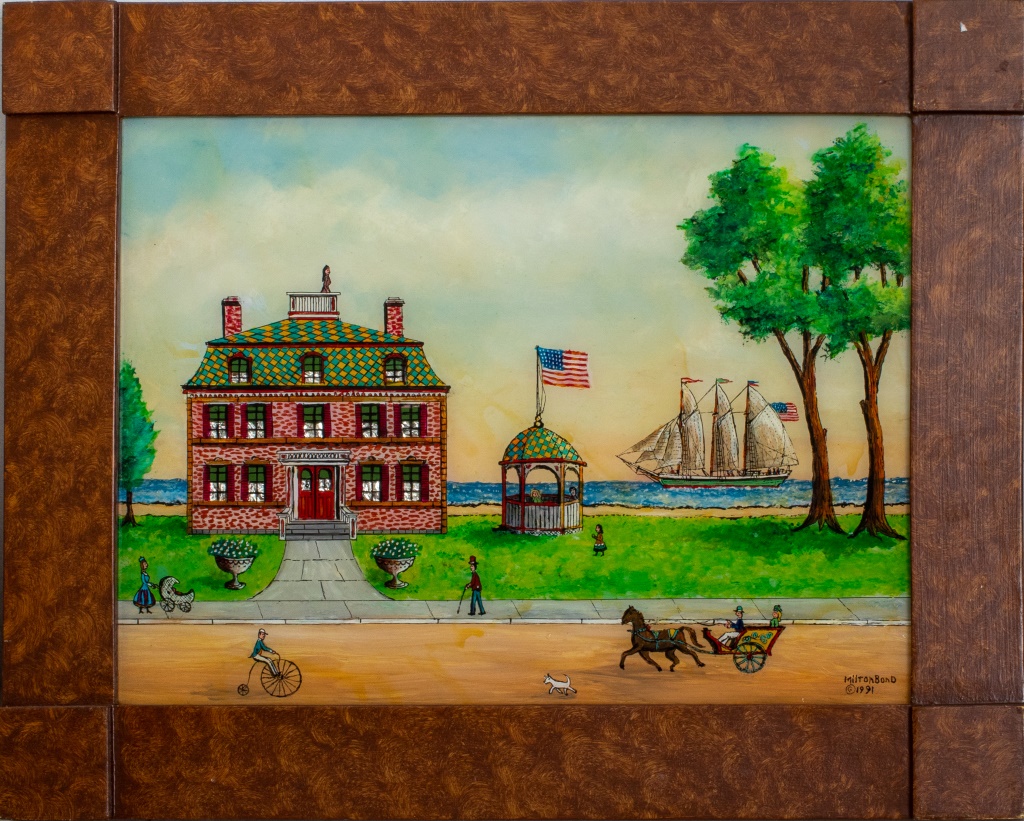 Appraisal: MILTON BOND THE CAPTAIN HOUSE REVERSE PAINTING Milton Bond American