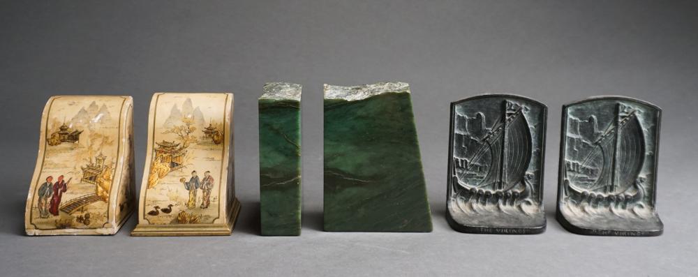 Appraisal: THREE PAIRS OF BOOKENDSThree Pairs of Bookends Including Chinese Hand