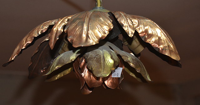 Appraisal: Copper and brass Benson style hanging lightand a copper Art