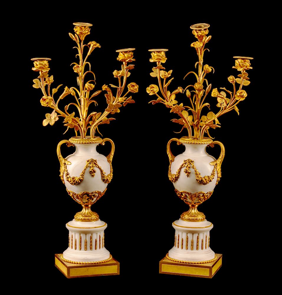 Appraisal: A Pair of Louis XV Style Gilt Bronze and Marble