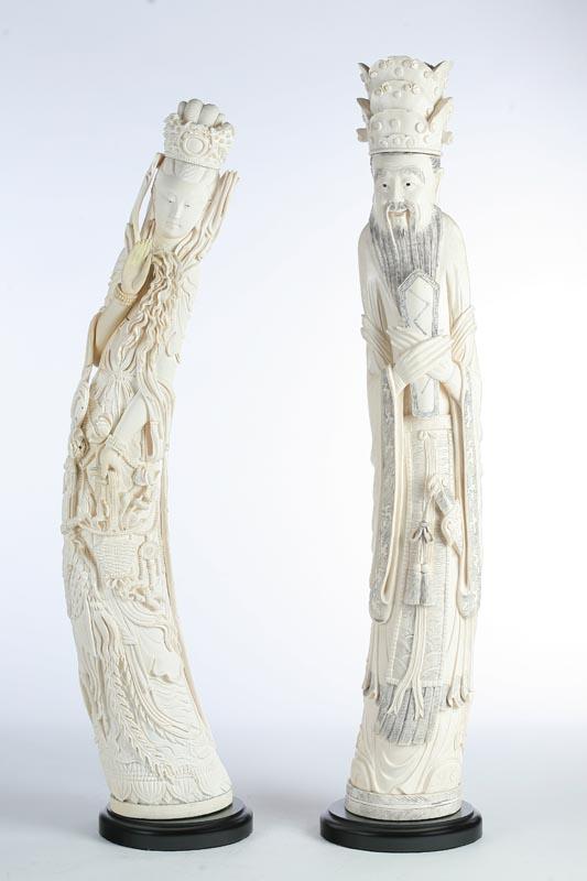 Appraisal: PAIR OF IVORY FIGURES Chinese late th century Impressively large