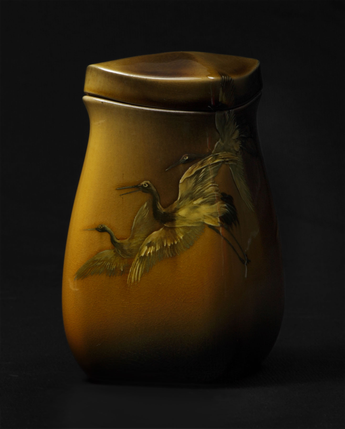 Appraisal: Rookwood Covered Jar Sgn Kataro Shirayamadani w Heron Decoration Condition