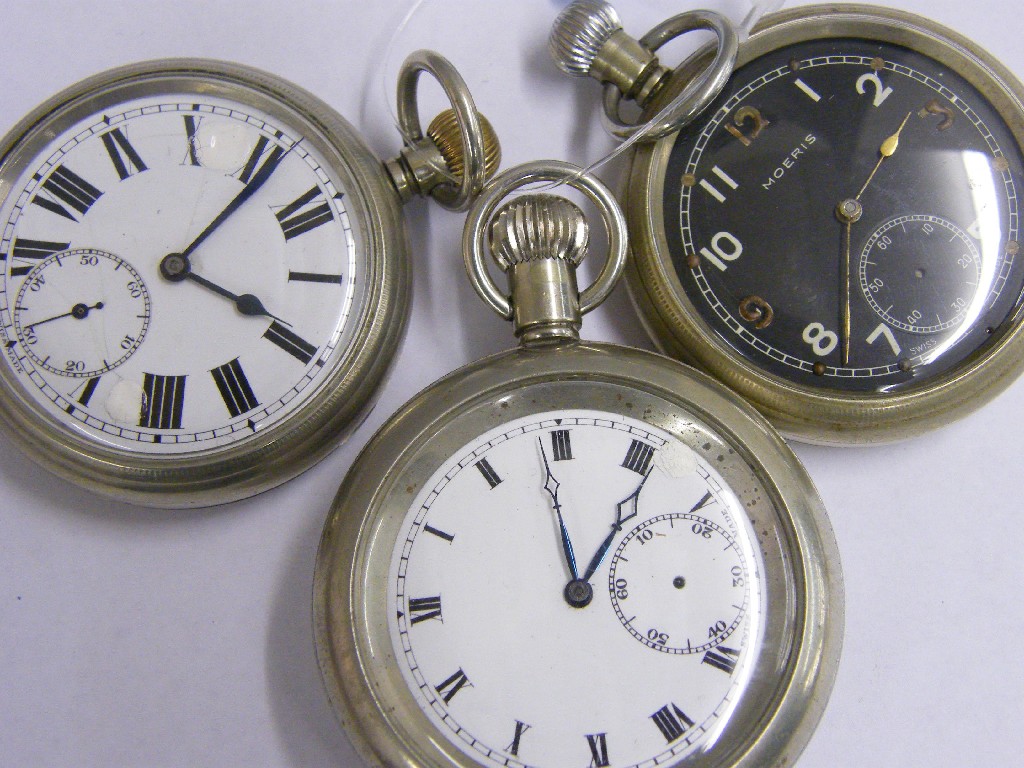 Appraisal: Three L M S nickel cased lever Railway pocket watches