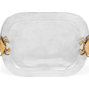 Appraisal: A Mexican Aluminum Serving Tray with Brass Crab Handles Herco