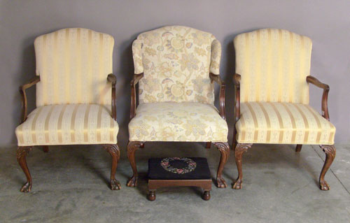 Appraisal: Five Chippendale style chairs together with two foot stools