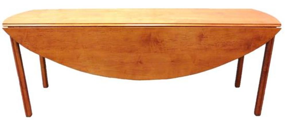 Appraisal: Harvest table oblong top demilune drop leaves molded legs natural