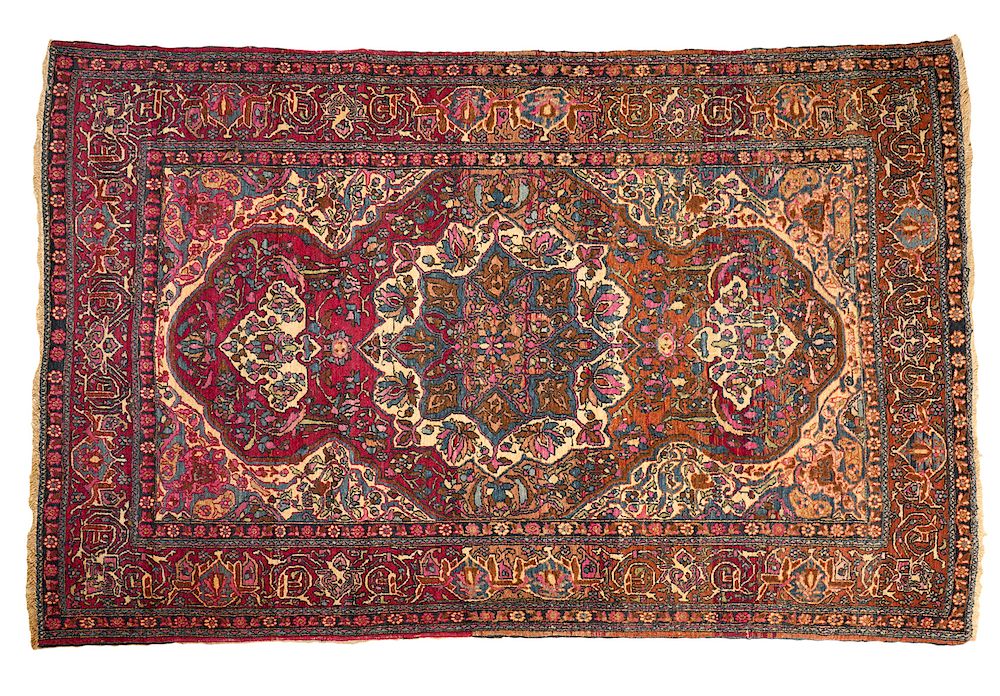 Appraisal: Antique Persian Isfahan Rug Carpet Antique Persian Isfahan carpet silk