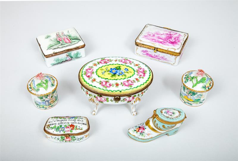 Appraisal: Five S vres Style Porcelain Boxes an th Century Enamel