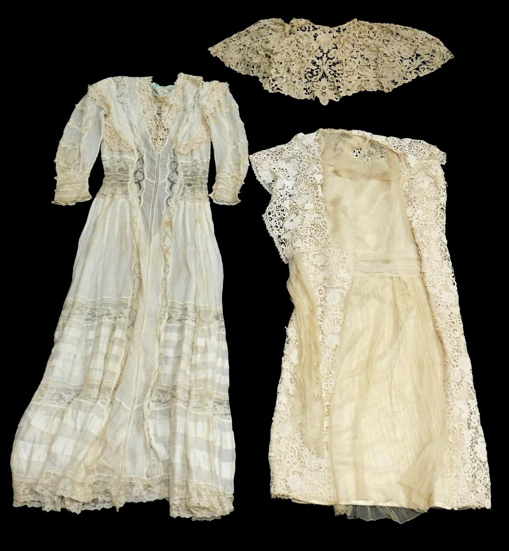 Appraisal: TEXTILES Three Lady's white garments with lace Edwardian cotton dress