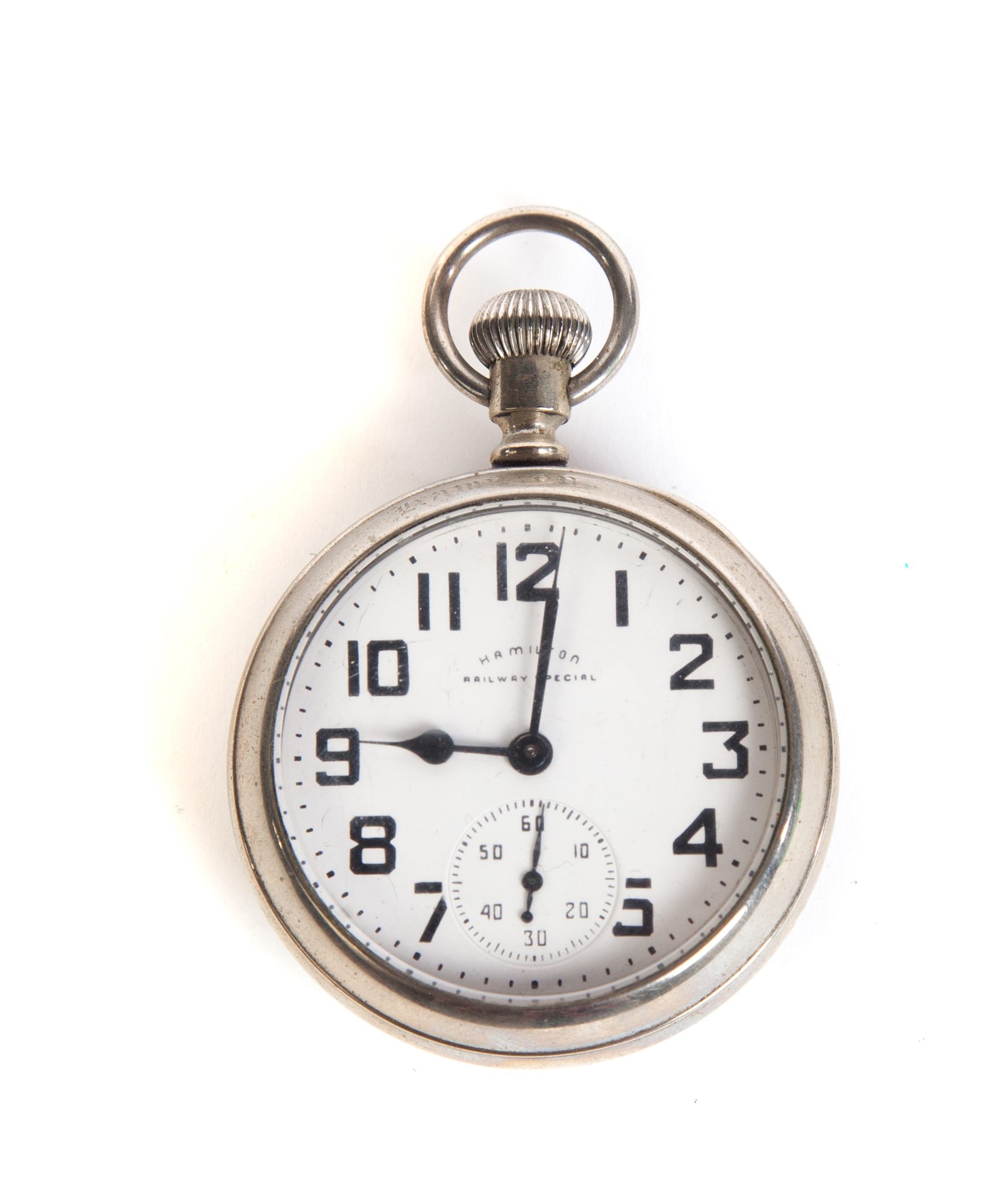 Appraisal: HAMILTON RAILWAY SPECIAL POCKET WATCH American ca White metal case