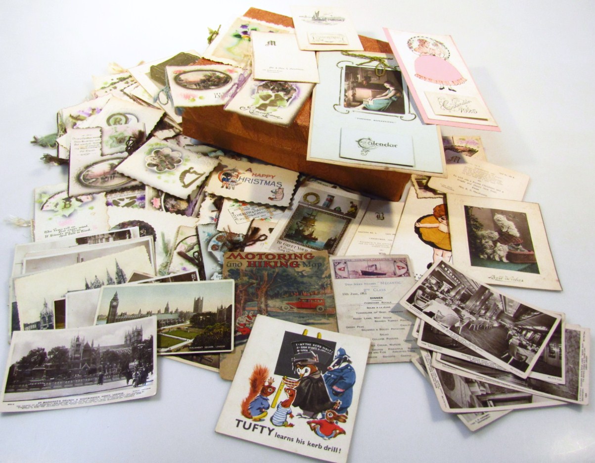 Appraisal: Various ephemera postcards early thC and later decoupage Thank You