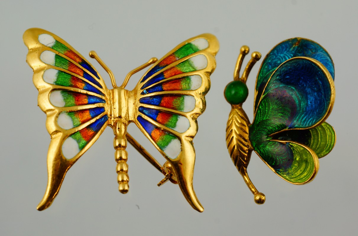 Appraisal: K YG Italy enameled butterfly pins widest