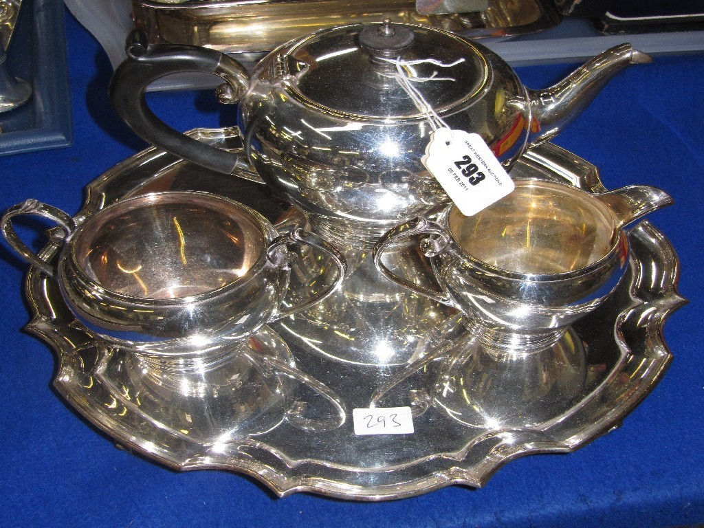 Appraisal: Three piece EP tea service on tray