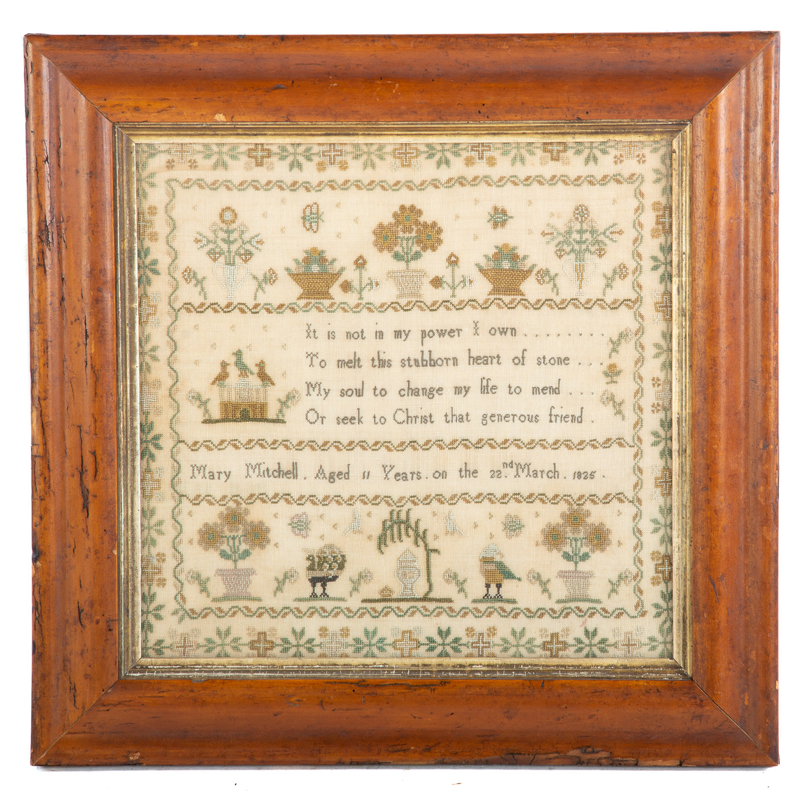 Appraisal: TH CENTURY AMERICAN NEEDLEWORK SAMPLER Worked by Mary Mitchell dated