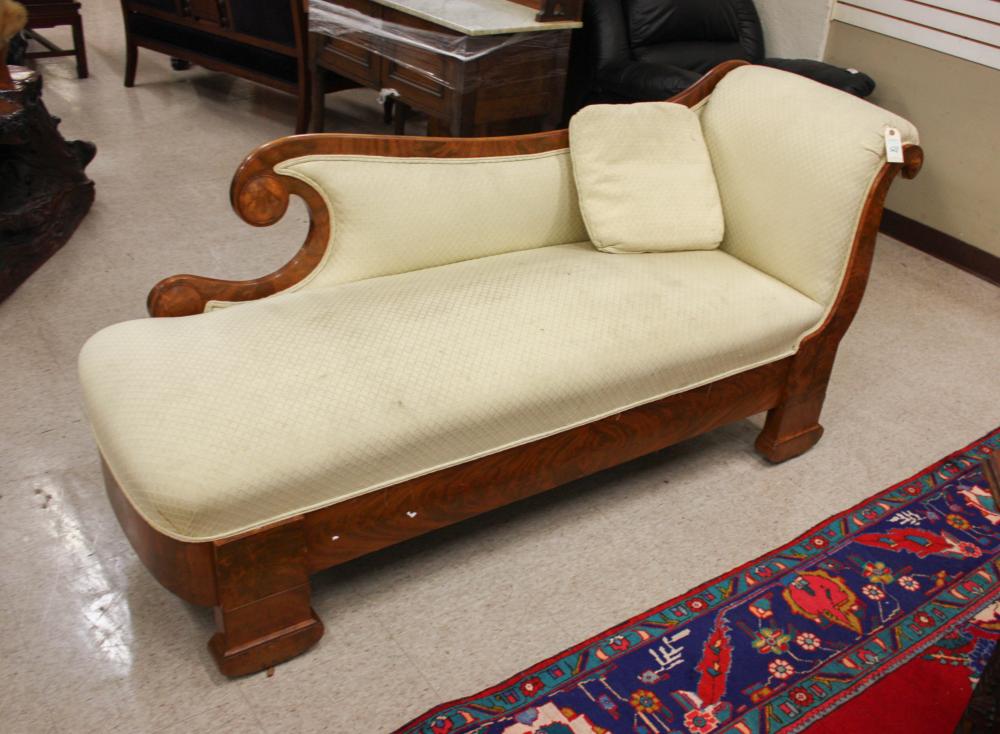 Appraisal: EMPIRE UPHOLSTERED MAHOGANY CHAISE LOUNGE th century L