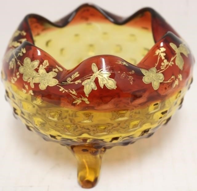 Appraisal: LATE TH C AMBERINA FOOTED BOWL WITH RUFFLEDHOBNAIL DESIGN WITH