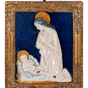 Appraisal: An Italian Glazed Earthenware Plaque of the Madonna and Child