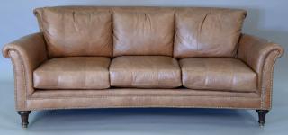 Appraisal: Brown leather upholstered sofa marked Ferguson Copeland Ltd wd in