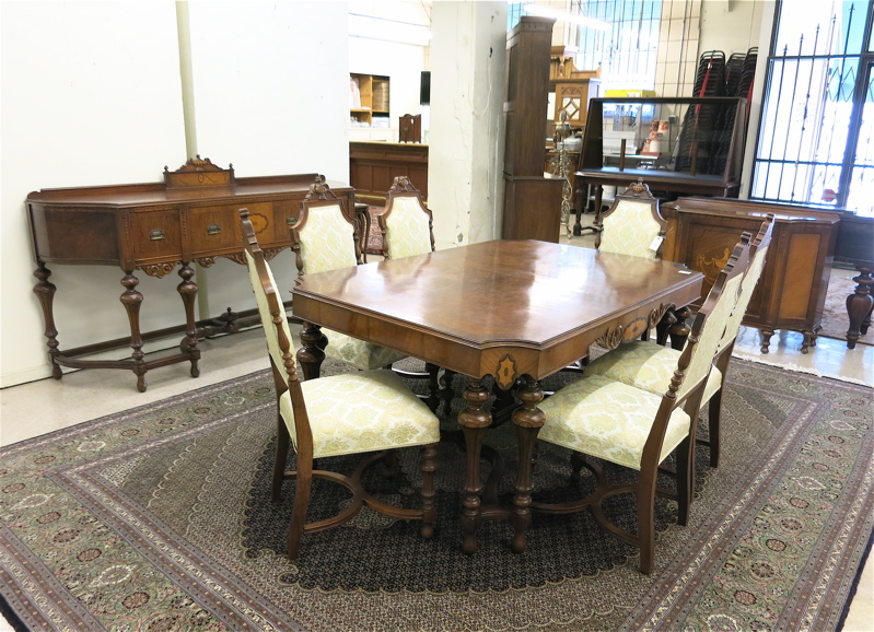 Appraisal: NINE-PIECE WILLIAM MARY STYLE WALNUT DINING FURNITURE SET American c