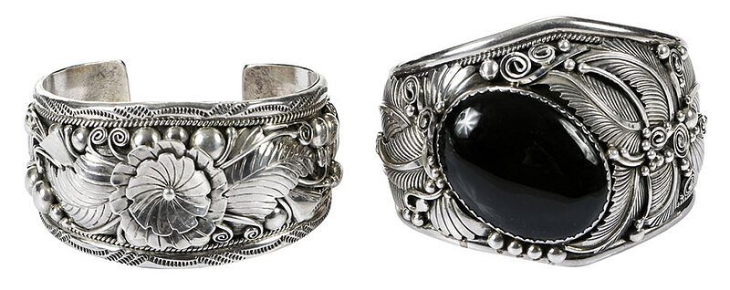 Appraisal: Two Southwestern Silver Bracelets cuff bracelet flower and leaf design