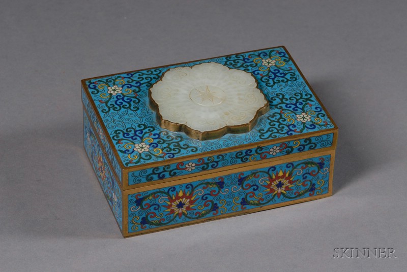 Appraisal: Inlaid Cloisonne Box China late th century stylized lotus meanders