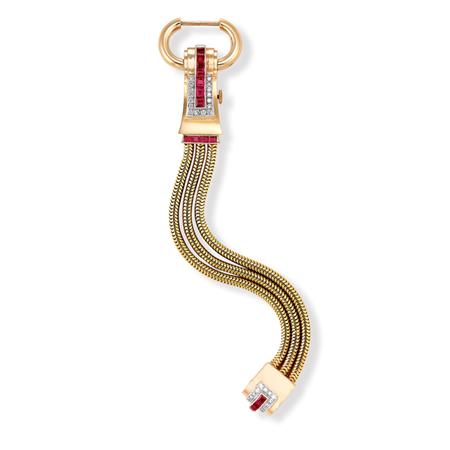 Appraisal: Triple Strand Gold Snake Chain Rose Gold Platinum Ruby and