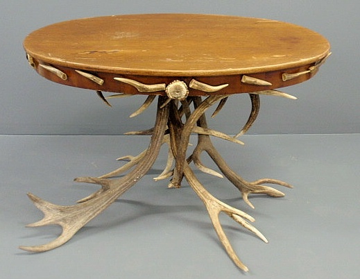 Appraisal: German pine and stag horn table h top x