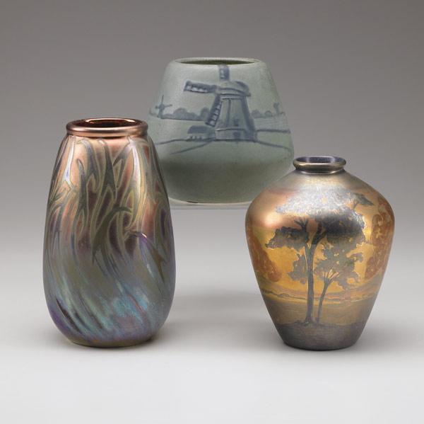 Appraisal: WELLER Three vases Sicard bruise to rim LaSa and Mat