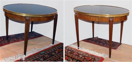 Appraisal: Pair of Art Deco Gilt-Metal Mounted Walnut Side Tables Estimate