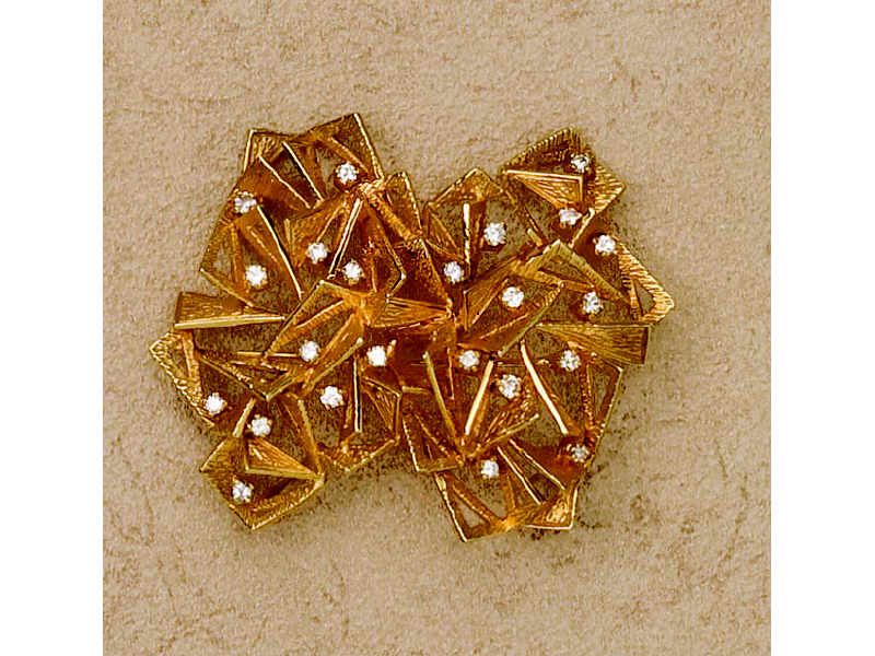 Appraisal: DIAMOND BROOCH k yellow gold geometric design brooch with polished