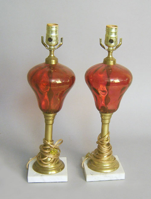 Appraisal: Gilt metal chandelier h together with a pair of ruby