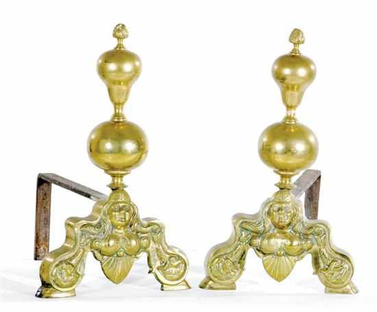 Appraisal: Pair Continental brass figural andirions th century inverted pear and