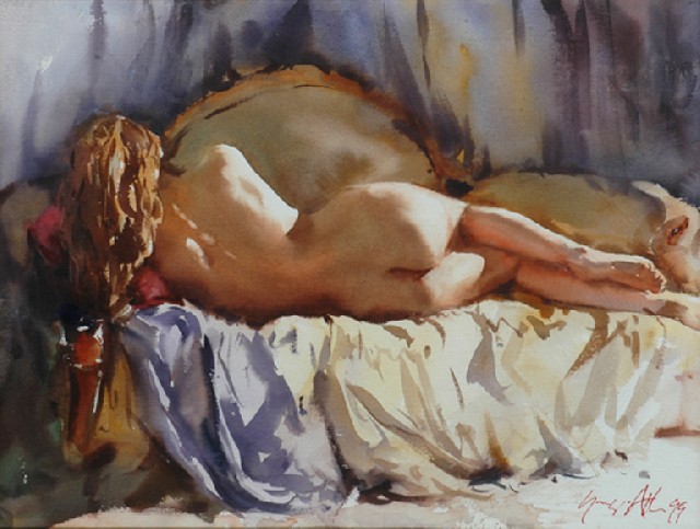 Appraisal: Greg Allen born Reclining Nude watercolour signed and dated 'Greg