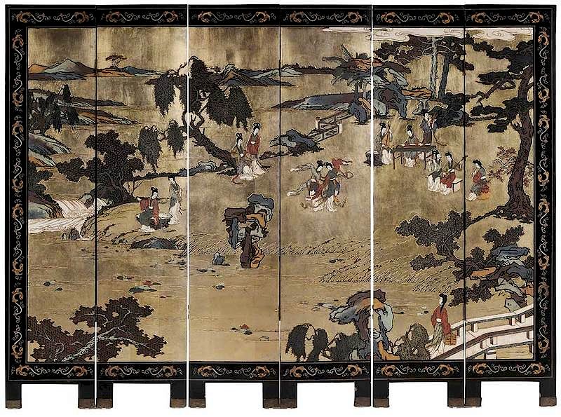 Appraisal: Six Panel Lacquered and Parcel Gilt Room Screen Chinese th