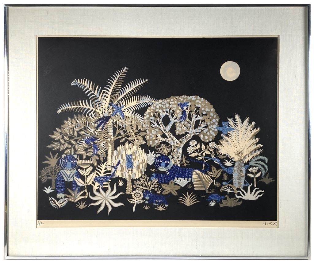 Appraisal: Blue Tigers and Blue Birds lithograph by Henri Hecht Maik