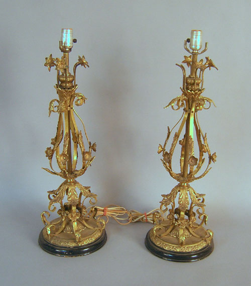 Appraisal: Pair of gilt metal table lamps h