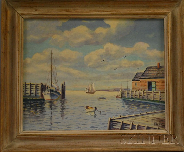 Appraisal: Framed th Century American School Oil on Artist Board Harbor