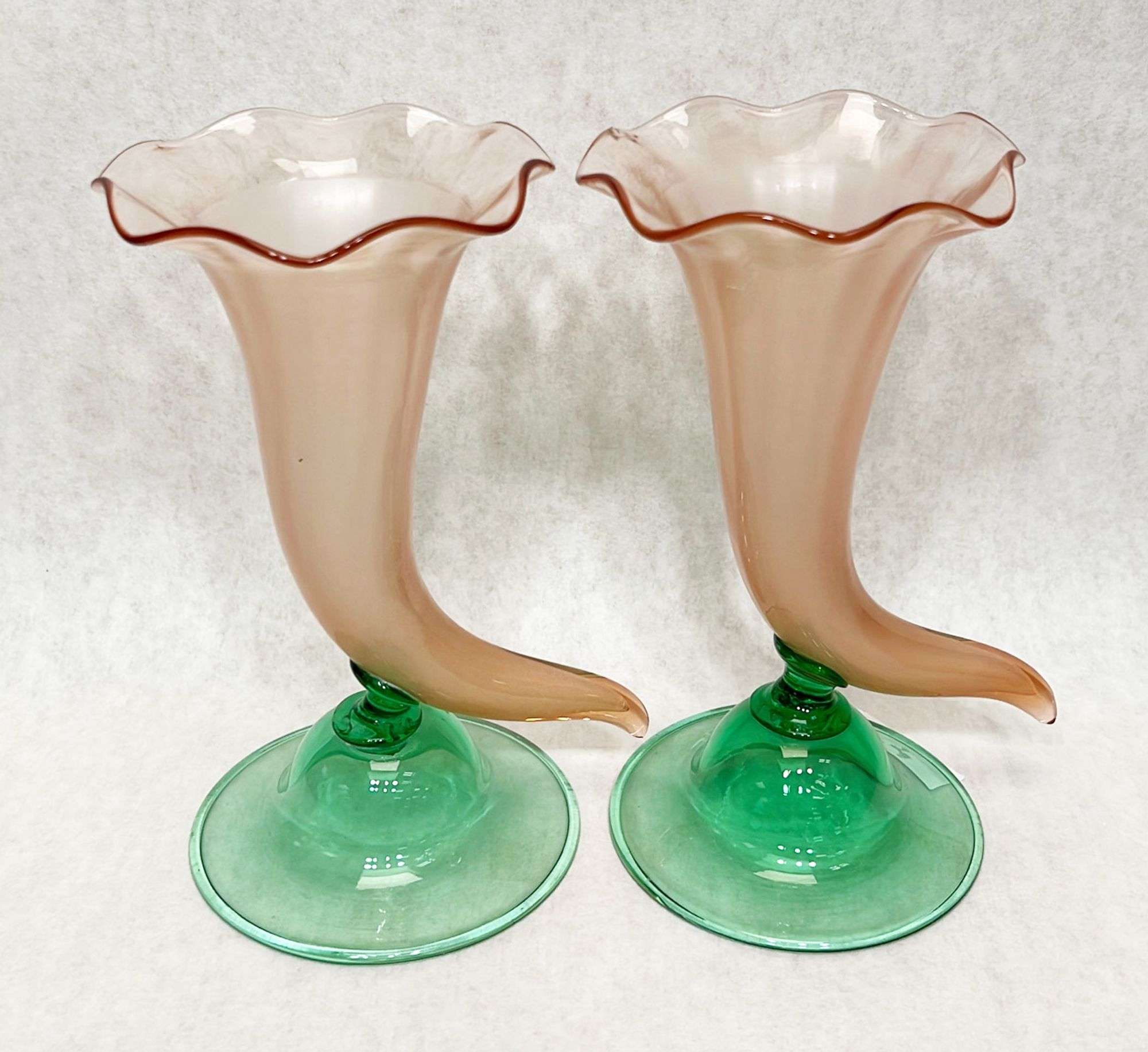 Appraisal: Pair Steuben cornucopia art glass vasesEarly to mid thC Each