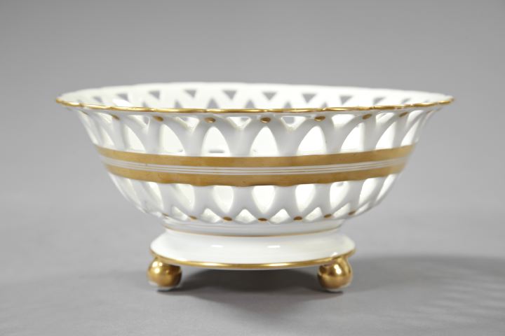 Appraisal: Italian Reticulated White and Gold Porcelain Fruit Basket first quarter