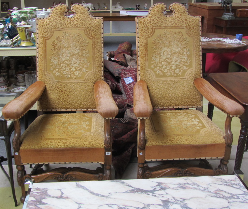 Appraisal: A pair of early th century Flemish design highback throne