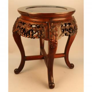 Appraisal: th Century Carved Chinese Stool with hand carved leaves and