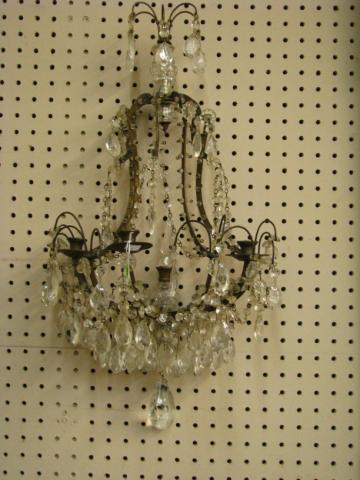 Appraisal: Pair of Antique Wall Candle Sconces with tear-drop crystal prisms