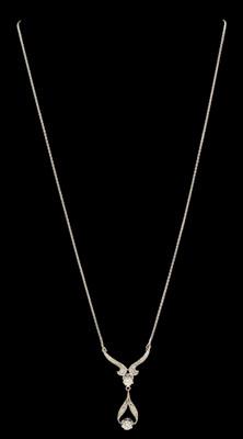 Appraisal: Diamond gold necklace central drop pendant set with two round