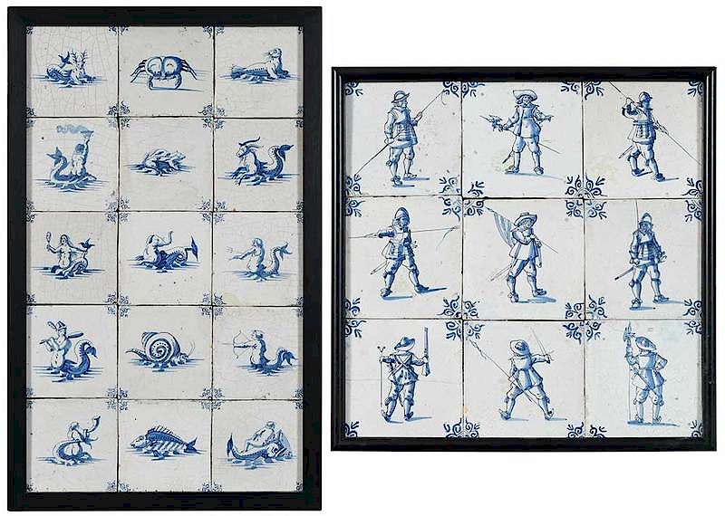 Appraisal: Framed Delft Tiles Dutch th early th century one framed