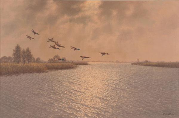 Appraisal: J L Jacobus Leonardus van der Meide - Ducks coming