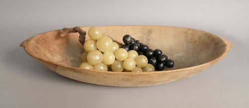 Appraisal: Two bunches of glass grapes together with a large wooden